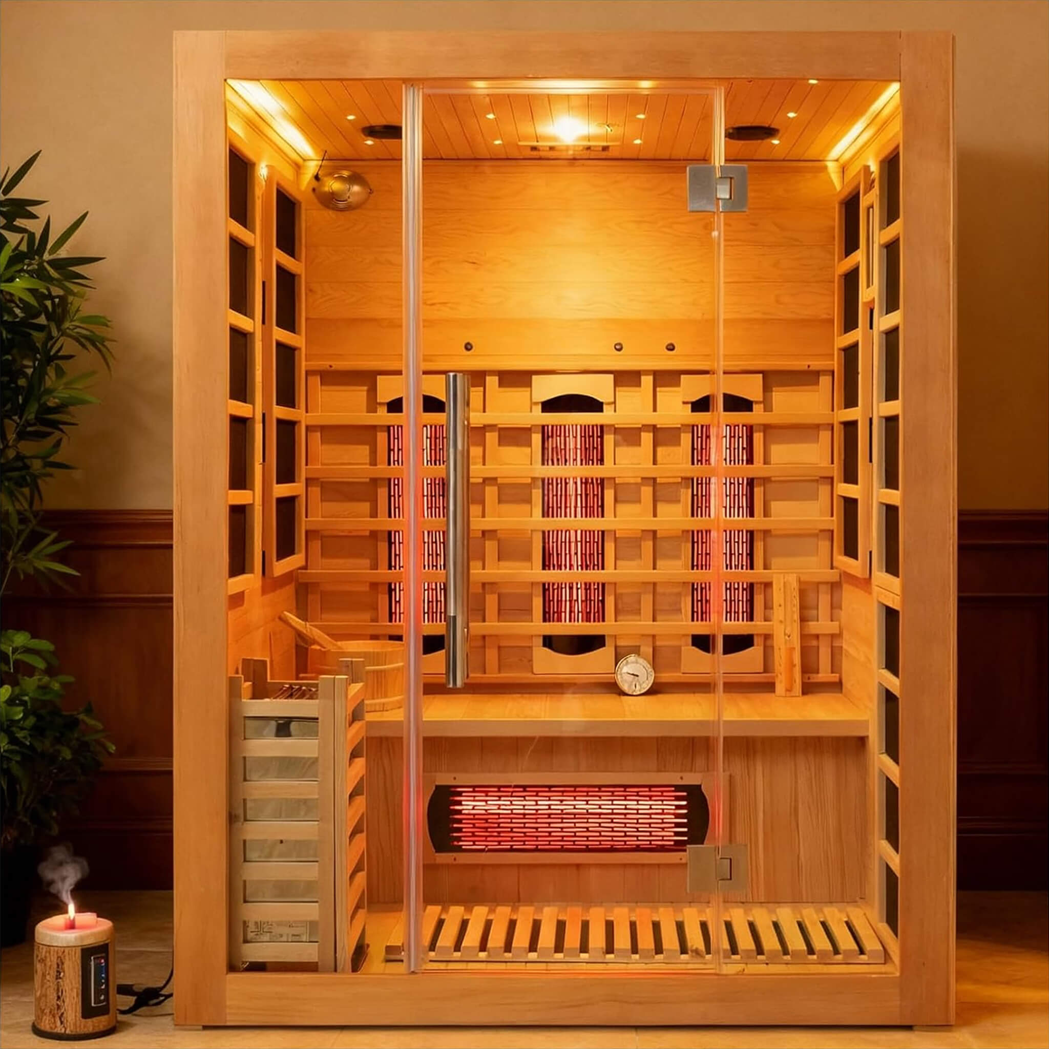 Rövia Aurora 3-Person Indoor Hybrid Sauna Room With Infrared And 4.5KW Steam Heater (SAK41592)